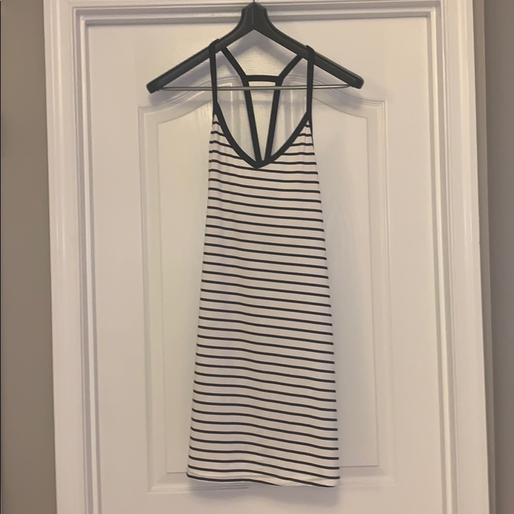 Romwe Striped Strappy Flounce Dress